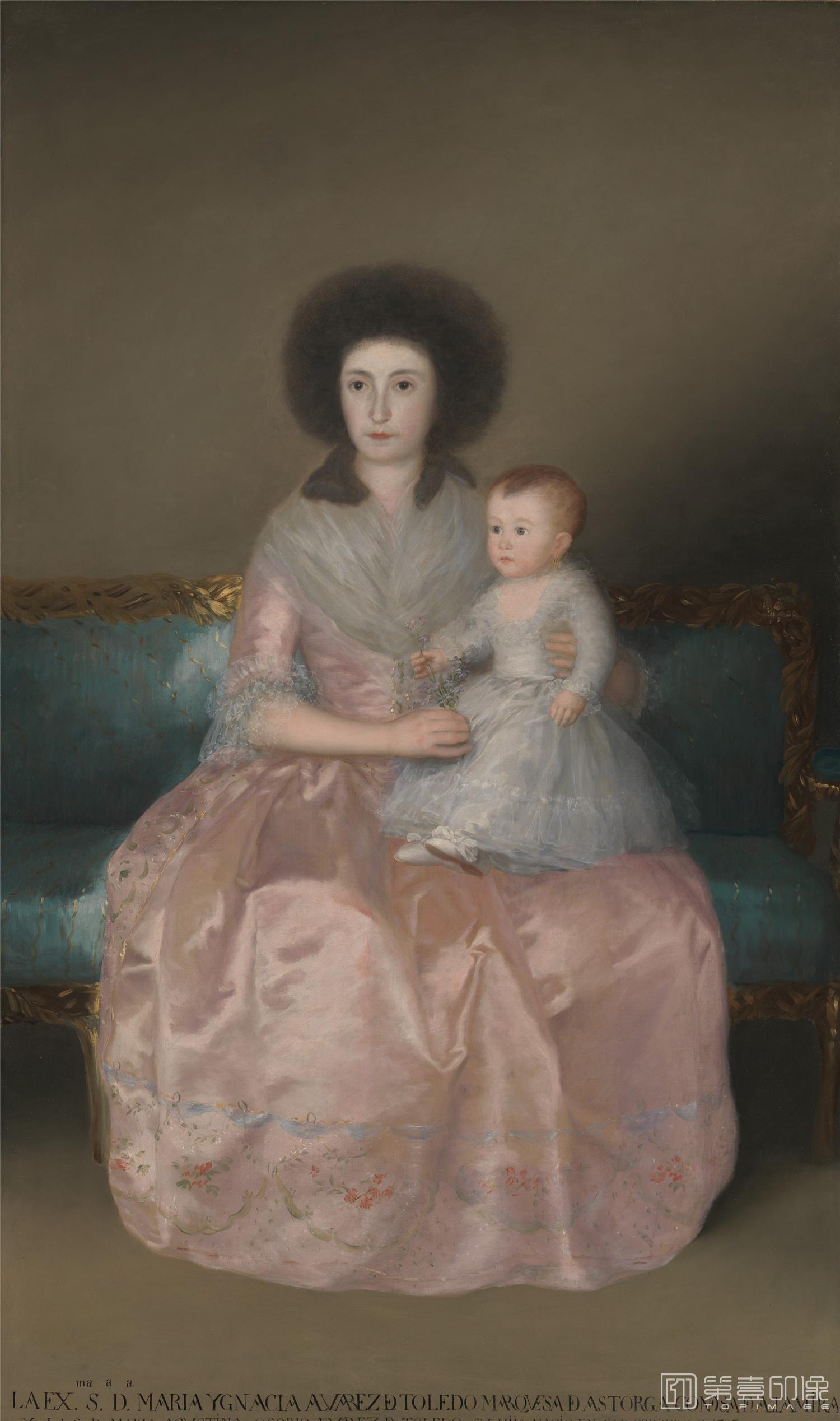 油画-美国纽约大都会美术馆油画藏画-GoyaCondesa de Altamira and Her Daughter, María Agustina-0995